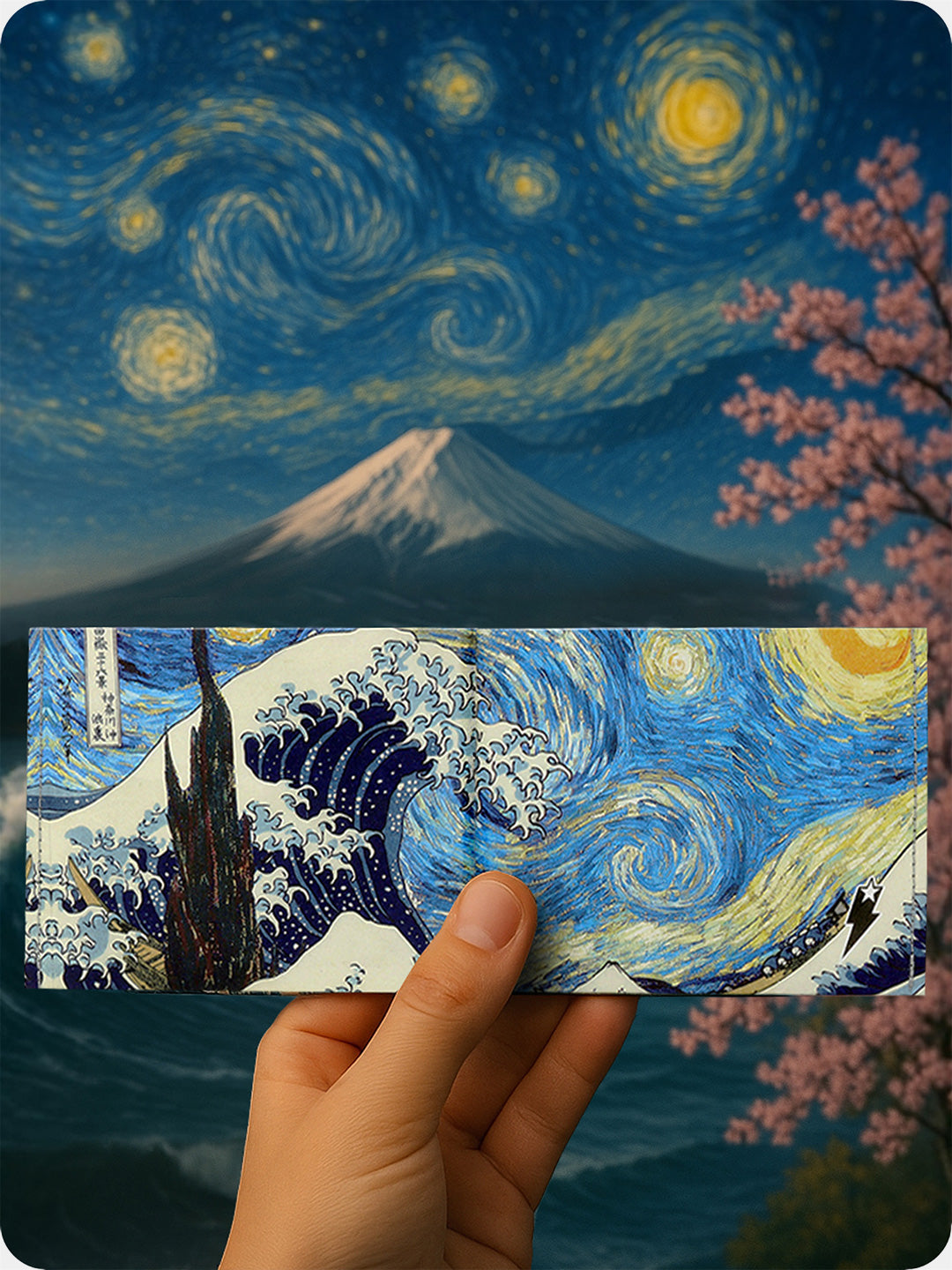 Supervek "Starry Wave" Tyvek wallet combining Hokusai's Great Wave and Van Gogh's Starry Night