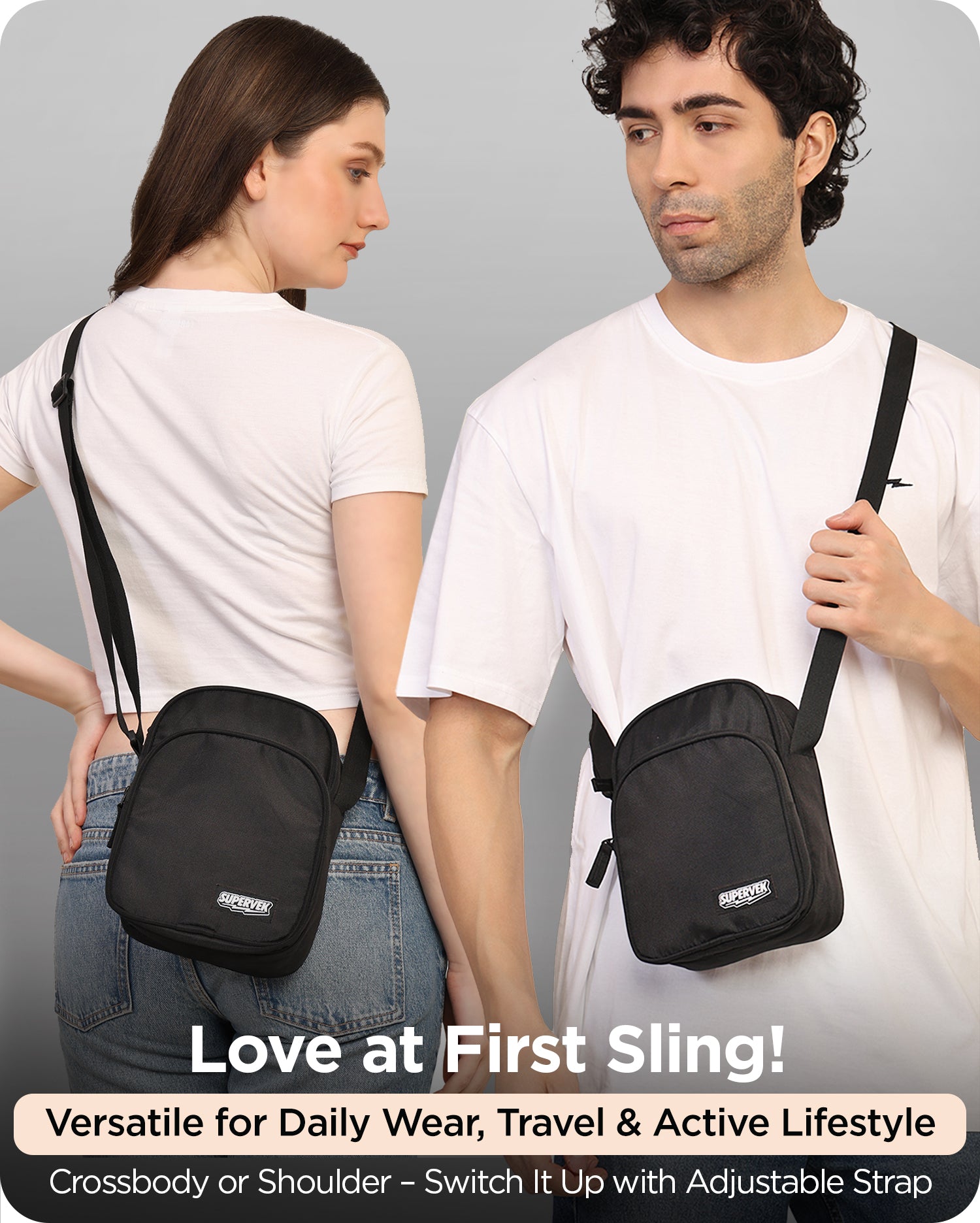 compact travel side bag for essentials and unisex "Sling" bag for men women Classic Black #color_Classic Black