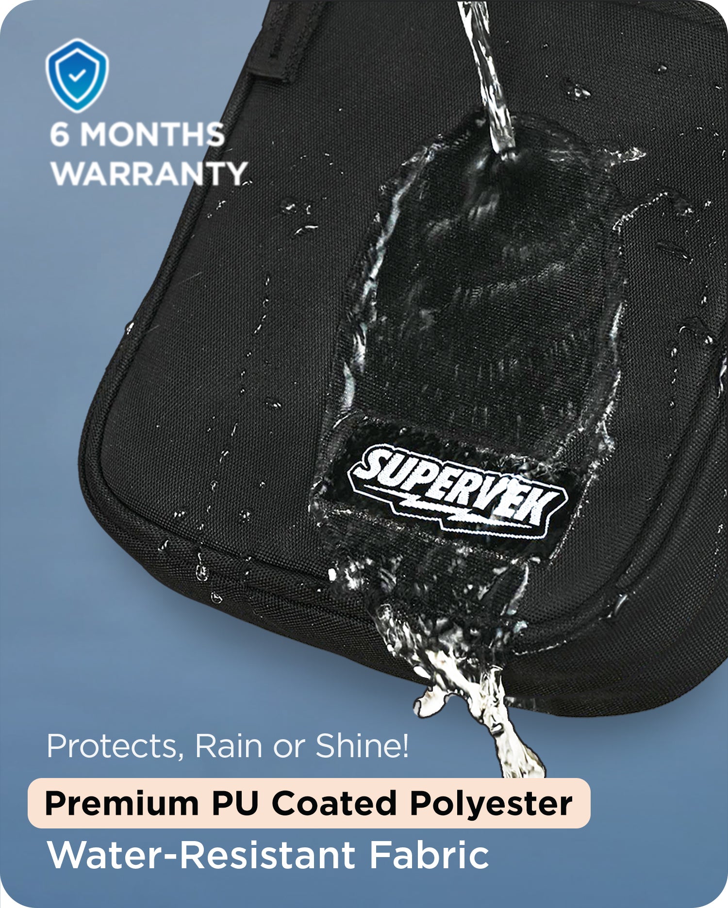 Supervek "Sling" bag with water-resistant PU-coated polyester fabric, water splashing on surface and Sling bag for men & women Classic Black #color_Classic Black