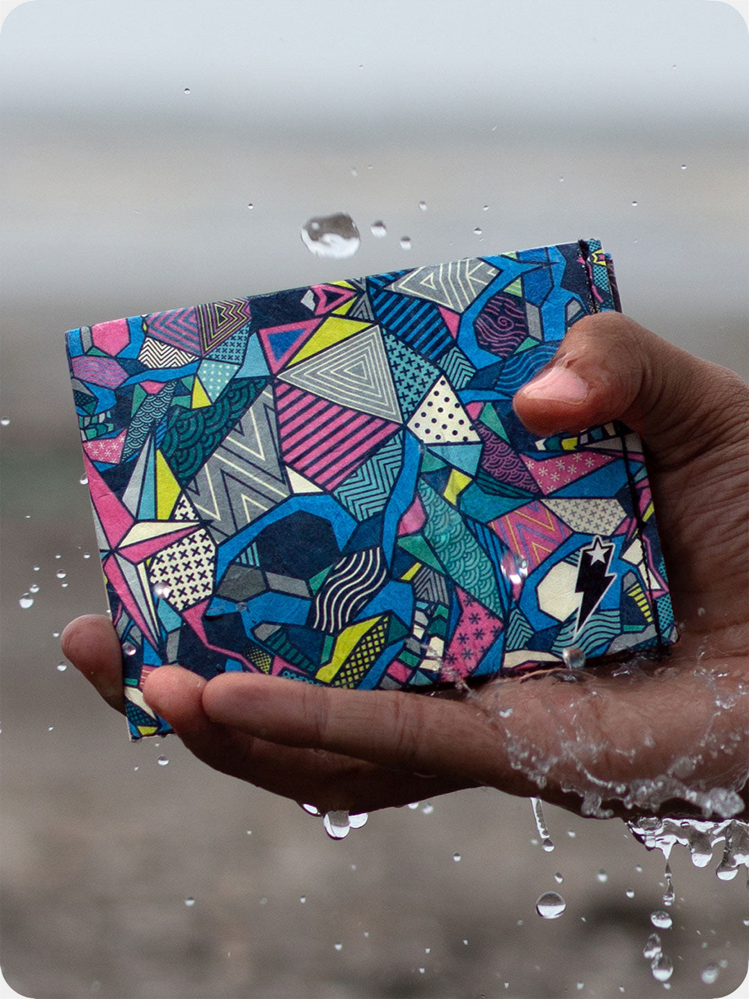 Supervek "Alter Ego" Tyvek wallet with geometric print, slim black RFID vegan billfold, water-resistant