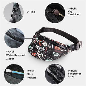 Supervek Crossbody Slinger - Skatelife - Urban Functional Fanny Hip Bag for Everyday Essentials - Features