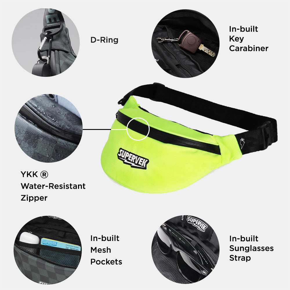 Supervek Crossbody Slinger - Vetric Lime - Urban Functional Fanny Hip Bag for Everyday Essentials - Features