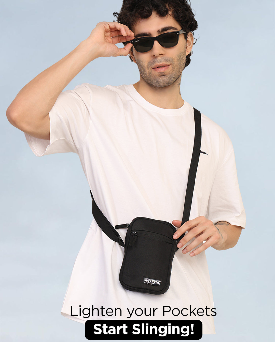 Supervek "Mini" Sling Bag black compact everyday carry sling and premium Sling bag for men & women Classic Black #color_Classic Black