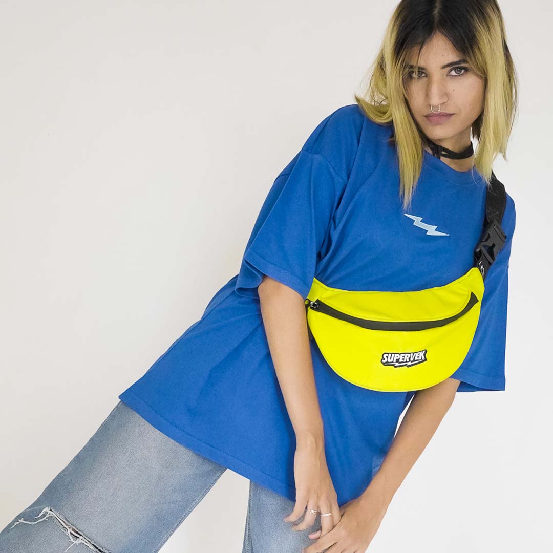 Supervek Crossbody Slinger - Canary Yellow - Urban Functional Fanny Hip Bag for Everyday Essentials - Lifestyle Shot 