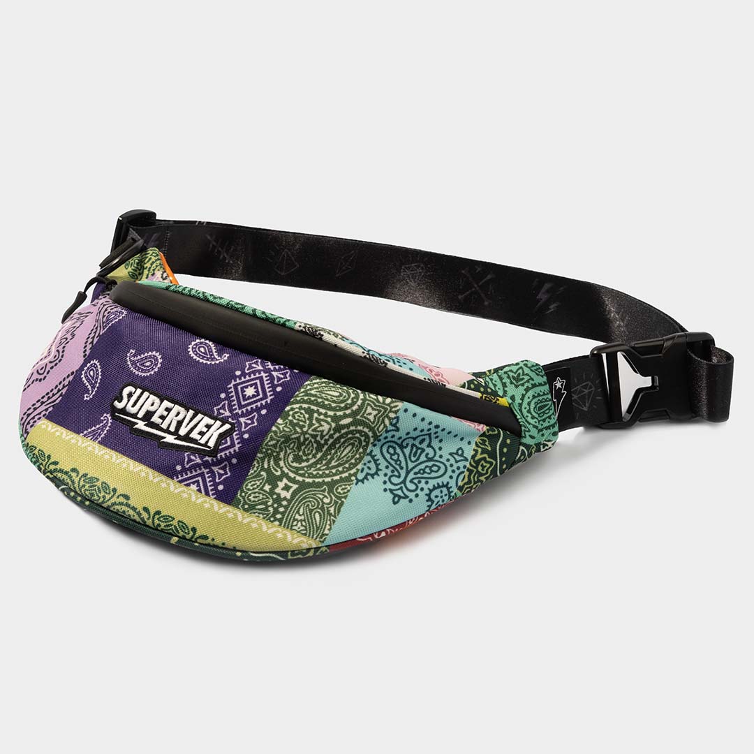 Supervek Crossbody Slinger - Patchwork Bandana - Urban Functional Fanny Hip Bag for Everyday Essentials - Product Shot