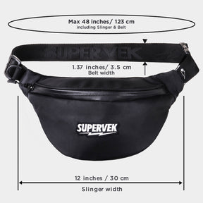 Supervek Crossbody Slinger - Carbon Black - Urban Functional Fanny Hip Bag for Everyday Essentials - Measurement