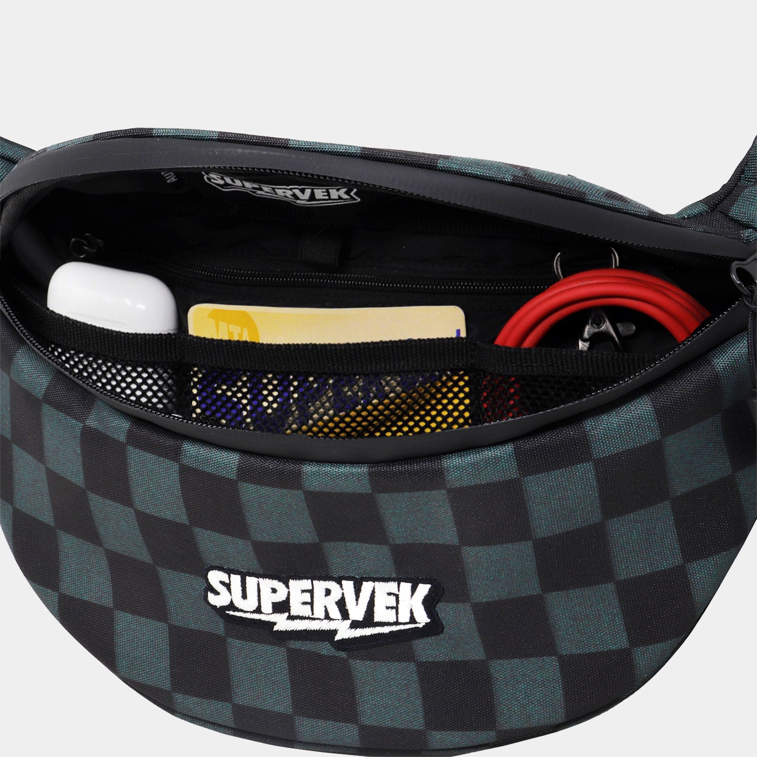 Supervek Crossbody Slinger - Check Noise - Urban Functional Fanny Hip Bag for Everyday Essentials - Inside
