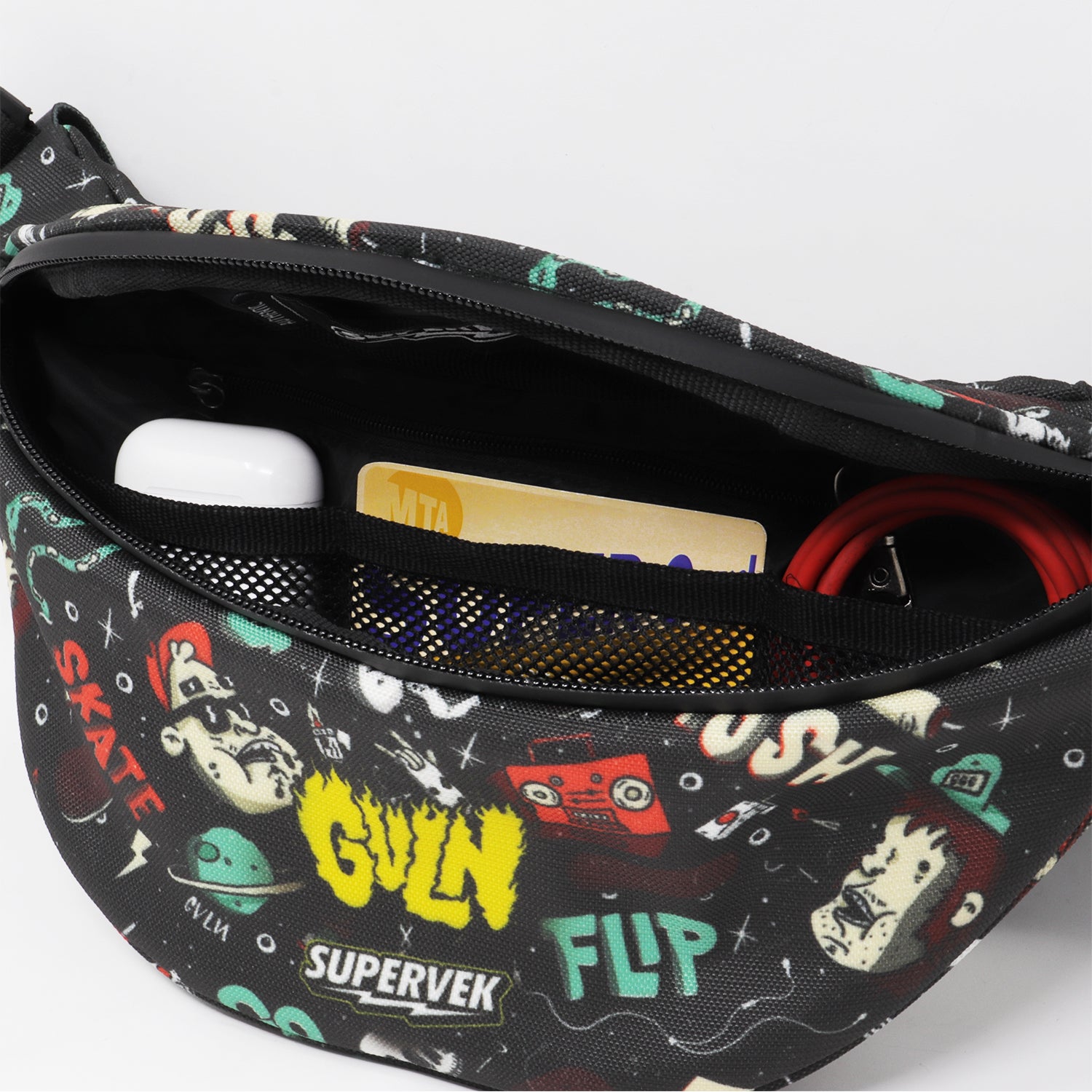 Supervek Crossbody Slinger - Skatelife - Urban Functional Fanny Hip Bag for Everyday Essentials - Inside