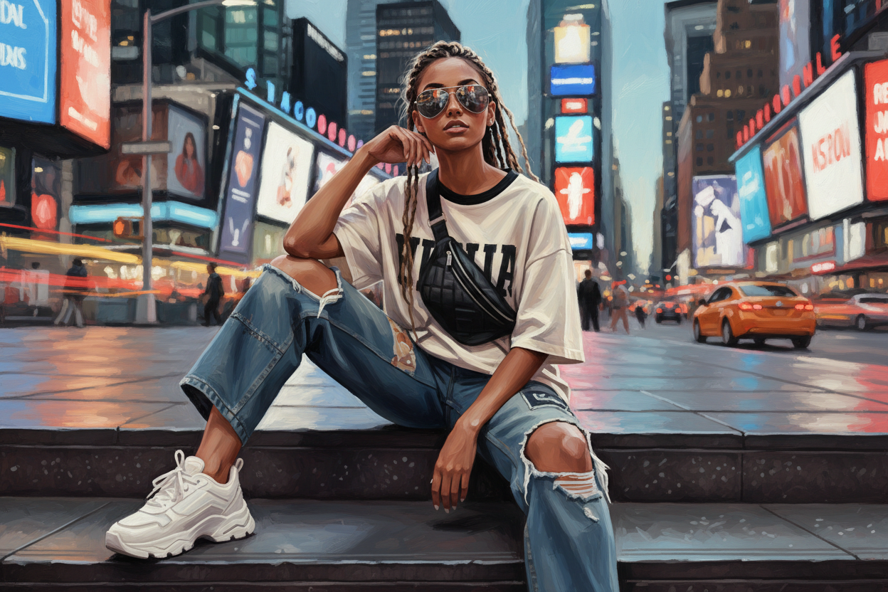 Stylish person wearing fanny pack crossbody with streetwear outfit