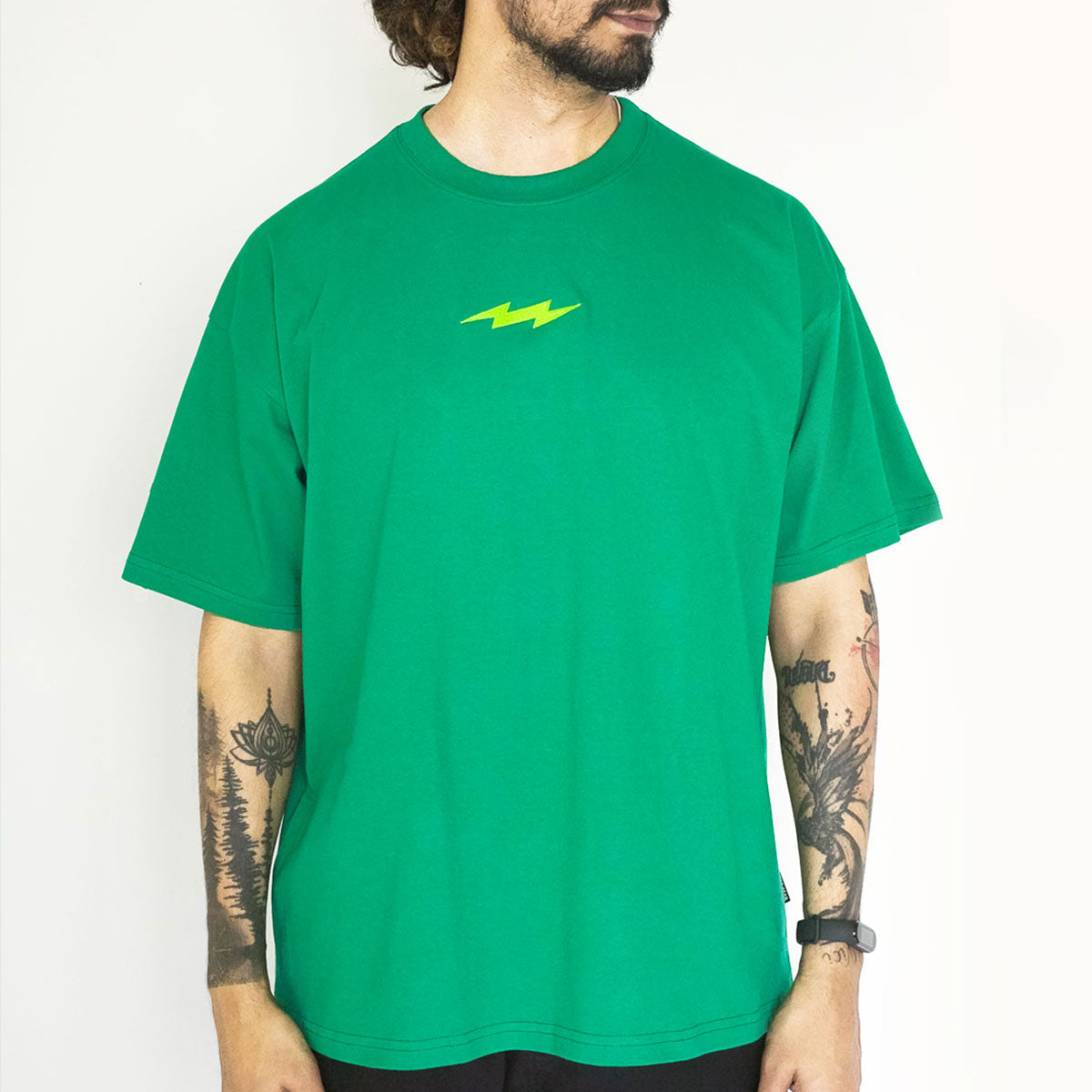 shop oversize green French terry Thunder organic T-Shirt Tee online India #color_green