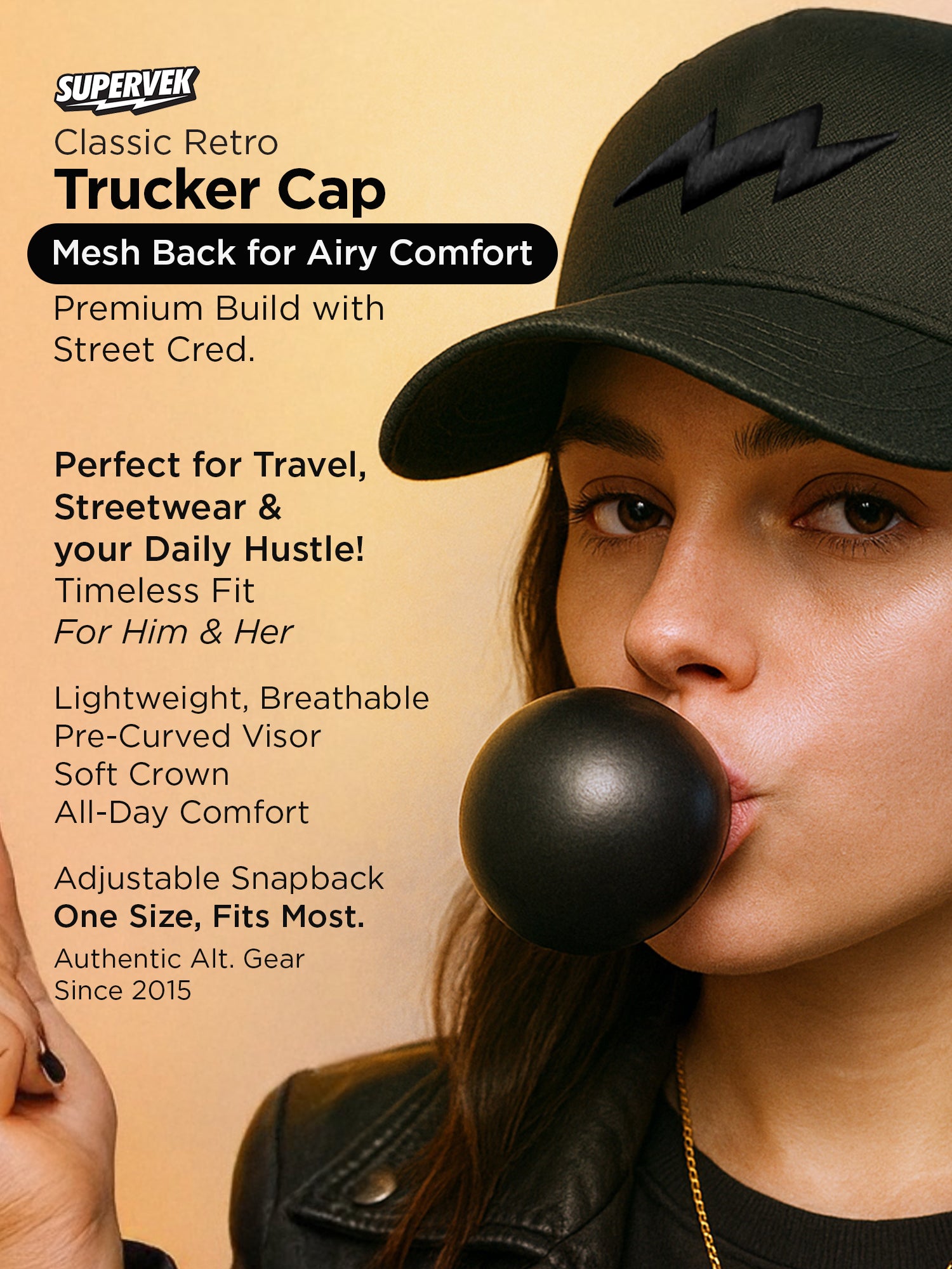 Black Trucker Cap | Classic Mesh Back Snapback - Supervek India