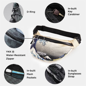 Supervek Crossbody Slinger - Great Wave - Urban Functional Fanny Hip Bag for Everyday Essentials - Features