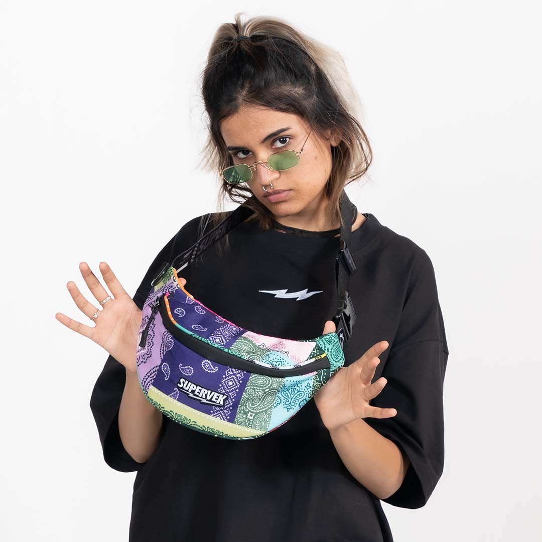 Supervek Crossbody Slinger - Patchwork Bandana - Urban Functional Fanny Hip Bag for Everyday Essentials - Urban Lifestyle